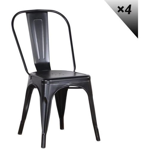 Lot De 4 Chaises Metal Industriel Noir
