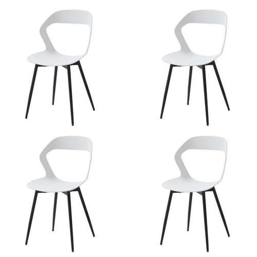 Lot De 4 Chaises De Salle À Manger - Style Scandinave - Chaise En Plastique Pieds Métal - Blanc