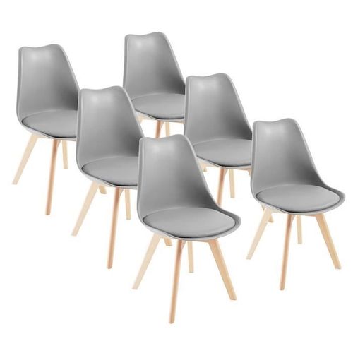Lot De 6 Chaises Dewinner - Coloris :Gris - Style : Scandinave - Pieds : Bois