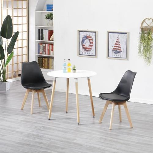 Lot De 2 Chaises De Salle À Manger Design Scandinave En Plastique Chaise En Cuir Synthétique À Manger(Noir)