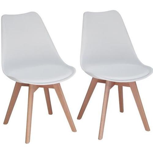 Lot De 2 Chaises De Salle À Manger Design Scandinave En Plastique Chaise En Cuir Synthétique À Manger(Blanc)