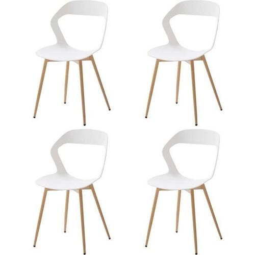 Lot De 4 Chaises - Chaise De Salle À Manger - Chaise Avec Pieds En Métal - Contemporain - Blanc