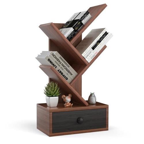 Costway 60 Cm Bibliothèque En Forme D'arbre 5 Niveaux Avec Tiroir, Mini Étagères De Rangement Pour Bureau, Salon Et Chambre, Marron