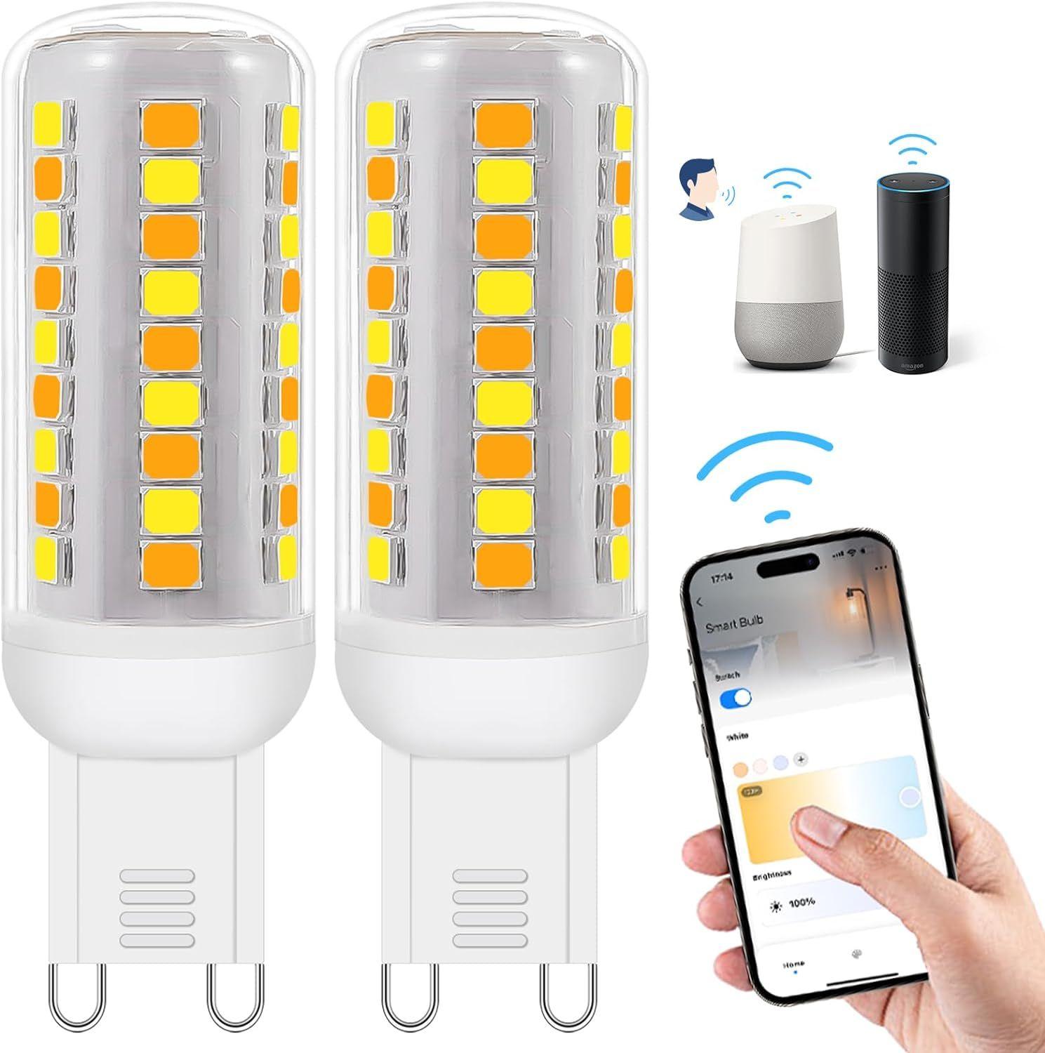 Ampoules LED G9 Smart Wi-Fi,compatibles avec Alexa/Google  Assistant,Dimmable,2700K-6500K,Luminosité Réglable 1%-100%  230V,0,4-4W,40LM-400LM,Ampoule LED G9 intelligente,2pack