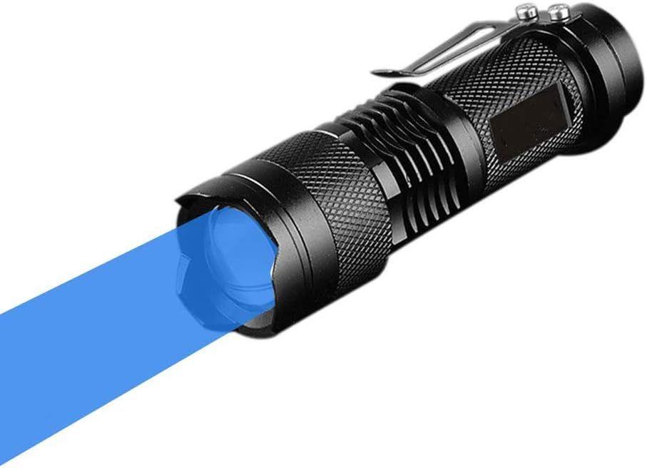 Lampe de Poche Bleue, Mini Lampe Torche avec Lumière Bleue 3 modes Zoomable  avec Clip longue Portée pour la Chasse de Pêche de Nuit