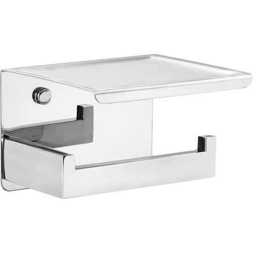 KALANKA-Porte Rouleau Papier Toilette Auto-adhésif avec Tablette, Support Papier Toilette Mural pour Salle de Bain, Acier Inoxydable Derouleur Papier Toilette WC sans Percage, Argent - Acier Poli