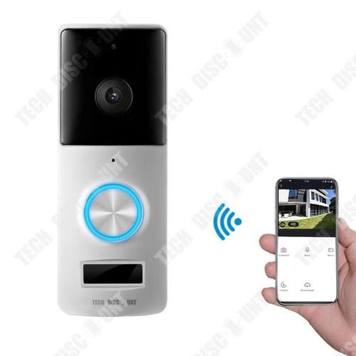 TD® Portier visuel WiFi Interphone visuel Vision nocturne HD Détection de mouvement PIR Sonnette à distance WiFi Angle de vue de