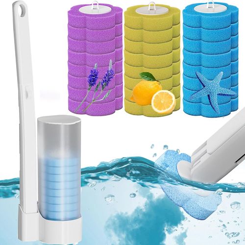 KALANKA-Kit de Barre de Toilette, Brosse de Toilette jetable, Brosse de Toilette avec Support, kit de système de Nettoyage jetable, Barre de Nettoyage de Toilette, Barre de Toilette avec 24 remplissa