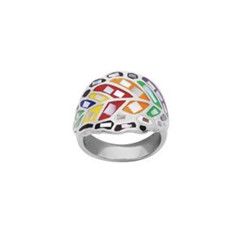 Bague Acier Stella Mia Motif Feuille Résine Multi Couleur Et Nacre