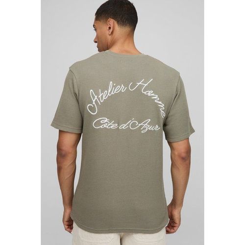 T-Shirt Brodé En Tissu Gaufré Homme - Vert - Xs, Vert