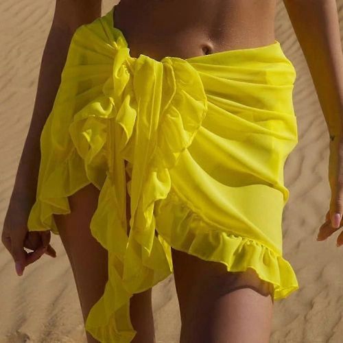 Lady Plain Bikini Cover Up Ruffle Skirt Beach Swimwear Wrap Sarong Maillot De Bain Sheer Covers Ups