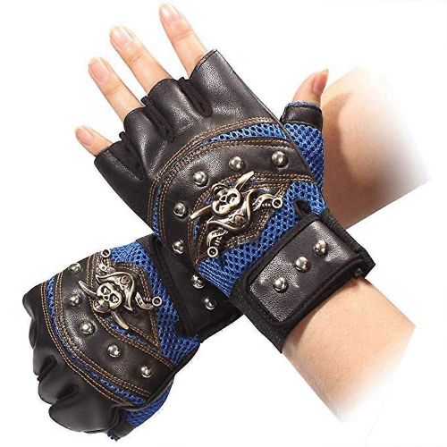 1 Paire De Rivets En Cuir Artificiel Pirate Squelette Gants Punk Demi-Doigt Gants Pour Hommes Pour Moto Équitation Sports De Plein Air