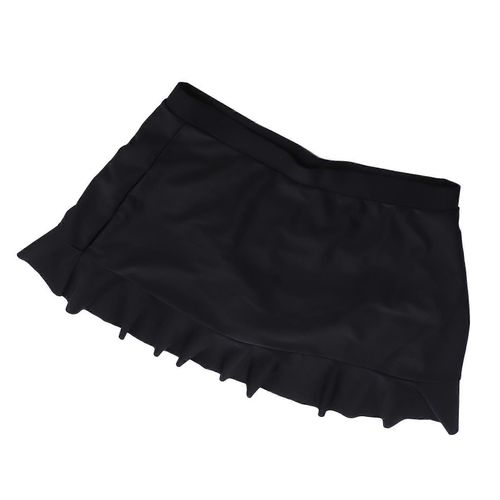 Jupe De Natation Couleur Pure Volants Taille Haute Basique Doublée Avec Shorts Maillots De Bain Pour Femmes Noir Xl