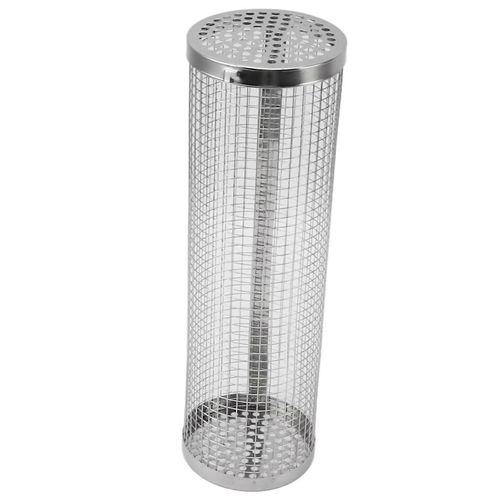 Panier de grillade de roulement de tube de filet de barbecue Panier de grillage cylindrique en treillis métallique en acier inoxydable avec crochet de fourchette pour barbecue extérieur Camping L