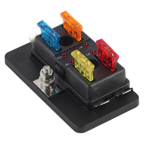 Support De Bloc De Boîte À Fusibles De Lame De Circuit À 4 Voies Avec Le Kit De Lumière D'avertissement Led Pour La Marine De Bateau De Fourgon De Voiture