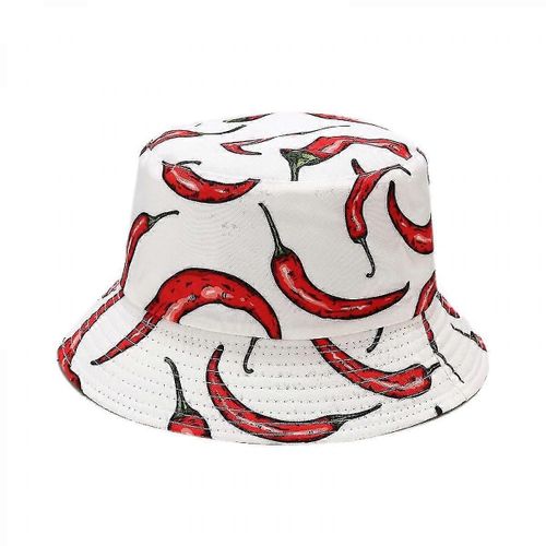 Mignon Bucket Hat Beach Fisherman Hats Pour Femmes, Réversible Double Face-Wear Unisexe (Chili-Blanc)