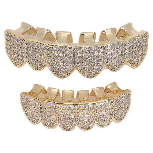 Coldplated Cuivre Dents Ensemble Bling Dents Décoration Pour Halloween Party Hip Hop (Or)