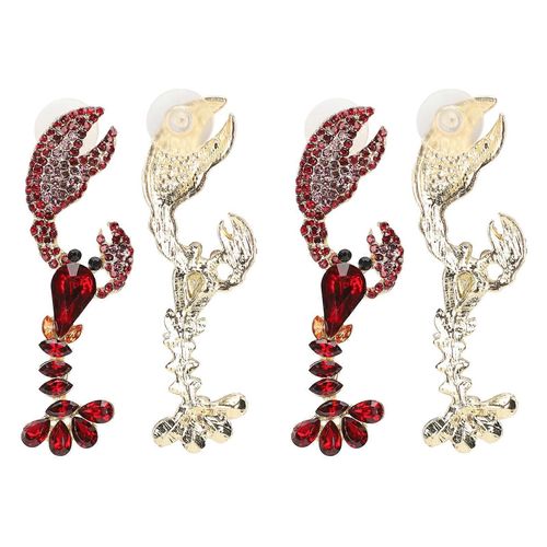 2 Paires De Boucles D'oreilles En Alliage À La Mode Belle Forme De Homard En Cristal Décor Femme Cadeau
