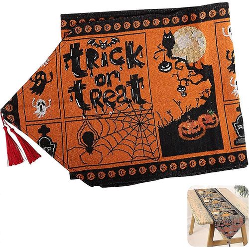 Nappe D'halloween, Coureur De Table Halloween Décoration De Table Home Table Runner Halloween Party Décoration, Citrouille, Fantôme, Chat Noir, En Polyester Et Co