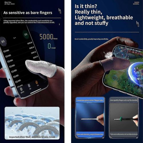 Gaming Finger Sleeves Pour Les Jeux Mobiles 0.25mm Verre Silver Fiber Seamless Thumb Fingertip Cover Pour Pubg / Cod / Lol / Ros