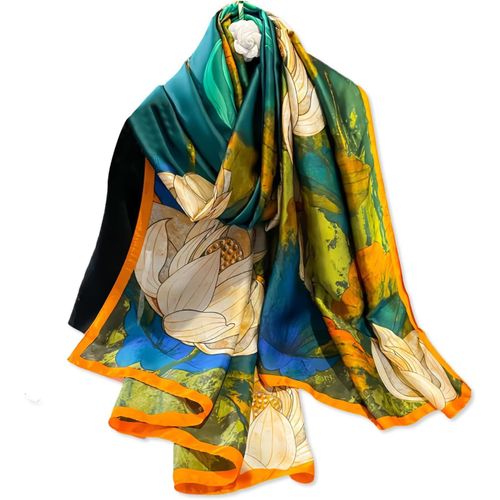 Foulard En Soie Femme Imprimé Fleur Colorée Motif Peinture À L'huile Artistique Foulard En Satin Longue Châle De Protection Solaire Écharpe Étole Légère Chaude Toutes Les Saisons.[G165]