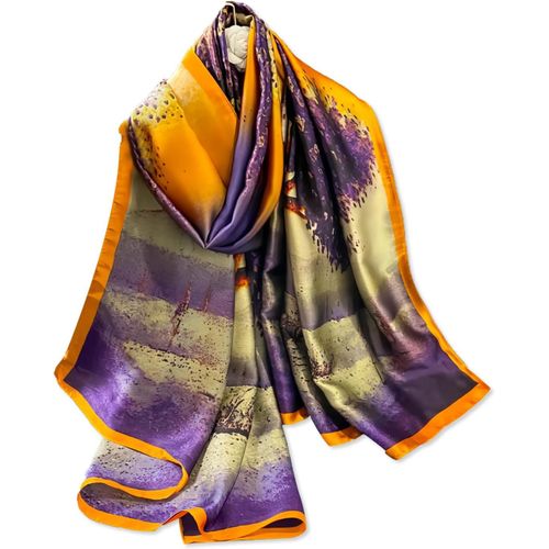 Foulard En Soie Femme Imprimé Fleur Colorée Motif Peinture À L'huile Artistique Foulard En Satin Longue Châle De Protection Solaire Écharpe Étole Légère Chaude Toutes Les Saisons.[G167]