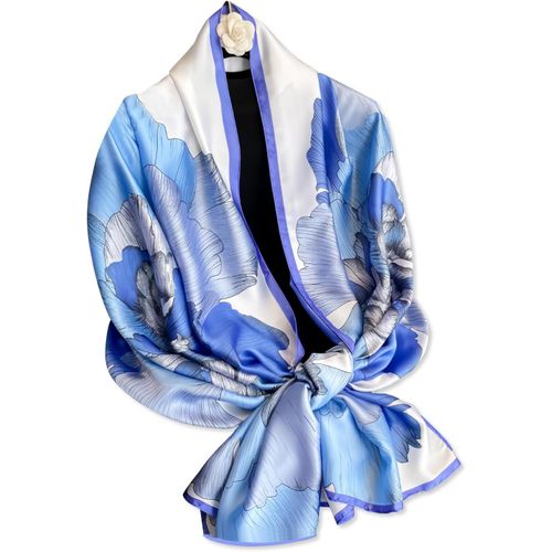 Foulard En Soie Femme Imprimé Fleur Colorée Motif Peinture À L'huile Artistique Foulard En Satin Longue Châle De Protection Solaire Écharpe Étole Légère Chaude Toutes Les Saisons.[G168]