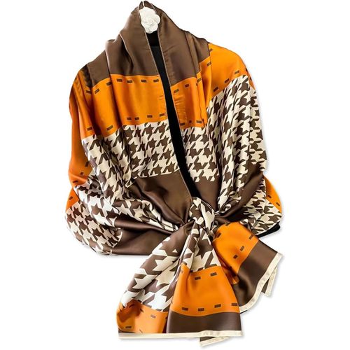 Foulard En Soie Femme Imprimé Fleur Colorée Motif Peinture À L'huile Artistique Foulard En Satin Longue Châle De Protection Solaire Écharpe Étole Légère Chaude Toutes Les Saisons.[G166]