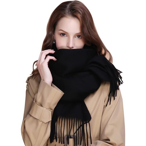 Echarpe Femme Cachemire Hiver Grande Taille Douces Écharpe Longue Chaude Couverture Mode Elégant Réversible Avec Gland Pour Automne Homme Mariage Fête Noir 200×68cm