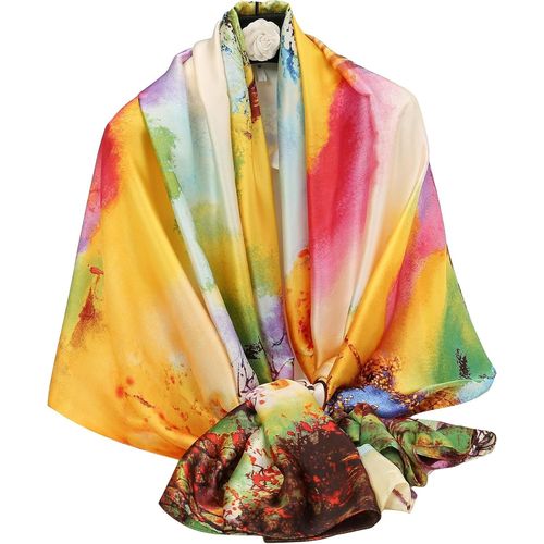 Écharpe En Soie Femmes Châle Silk Scarf Women Shawl Yellow Scarf Stain Neckerchief Head Wrap Thin Scarf Ladies Beach Shawl Vintage Bridal Chiffon Scarf Muslim Colorful Cloth Belt.[G1117]