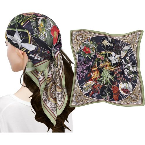 Femme Bandana Écharpe Square Carré 90 X 90 Cm Satin De Soie Multifonction Floral Impression Foulard.[G573]