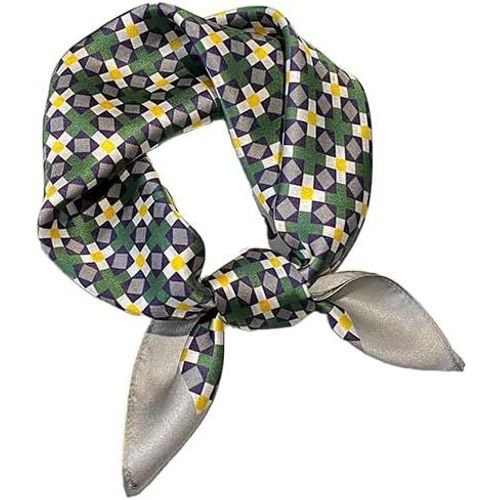 Écharpe En Soie Synthétique [53 X 53 Cm] Foulards Carrés Motif Impressionnisme Écharpe Vintage Pour Le Travail De Bureau Ou Taille Décontractée,60# G01 Gris/Vert/Bleu Marine/Blanc À Carreaux,