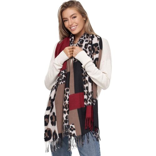 Écharpe Xxl Pour Femmes,Modèle Leo Chaud,Écharpe Poncho À Franges Multicolores,Écharpe En Couverture Surdimensionnée.[G1131]
