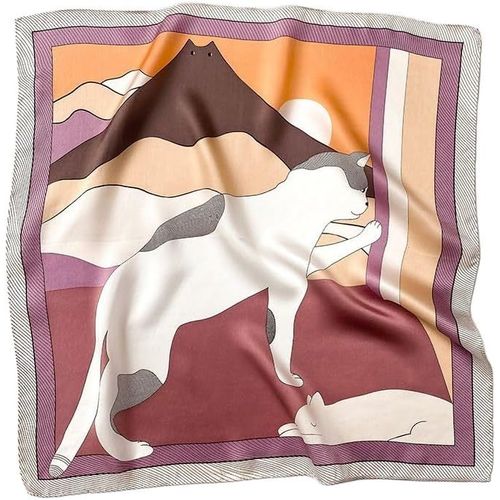 Écharpe En Soie Synthétique [53 X 53 Cm] Foulards Carrés Motif Impressionnisme Écharpe Vintage Pour Le Travail De Bureau Ou Taille Décontractée,75# W03 Violet Clair/Orange Animal,53 X 53cm