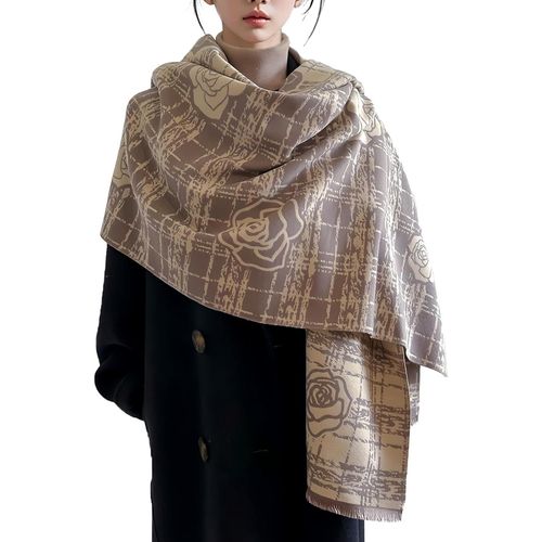 Hiver Écharpe Femme Pashmina Châles Et Écharpes Motif Camélia À Carreaux Style Romantique Élégant Echarpe En Cachemire Avec Gland Grande Longue Écharpe Épaissie Chaud Châle Etoles.[G585]