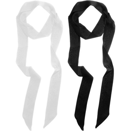 Lot De 2 Foulards Longs De Couleur Unie-Foulard Fin En Satin-Pour Cravate,Sac À Main-Noir Et Blanc,Multicolore,Large
