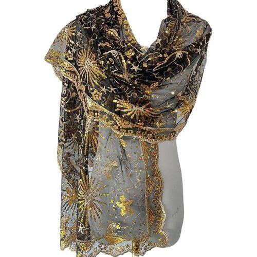 Cape Femme Paillettes Dentelle Pashminas Noir Broderie Étole Pour Voyage Festive Robe De Soirée Mariée Mariage.[G784]