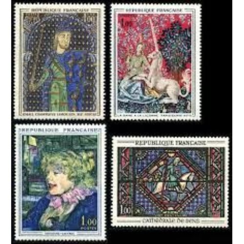 Art : Email Champlevé Limousin, "La Dame À La Licorne", Toulouse Lautrec, Vitrail Cathédrale De Sens Série Complète Année 1964 N° 1424 1425 1426 1427 Yvert Et Tellier Luxe