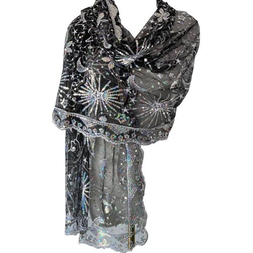 Cape Femme Paillettes Dentelle Pashminas Noir Broderie Étole Pour Voyage Festive Robe De Soirée Mariée Mariage.[G783]
