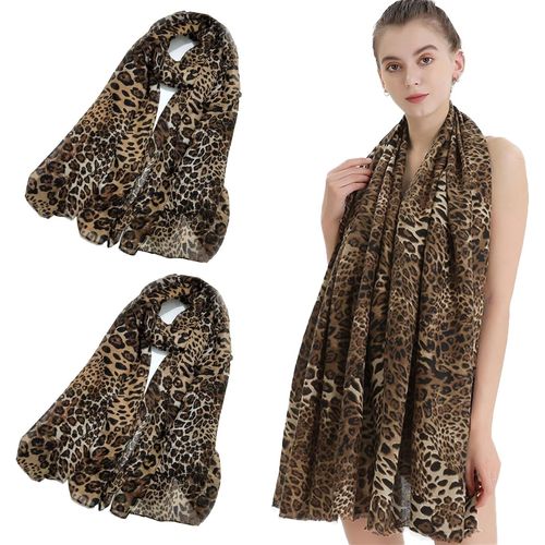 2 Pièces Grande Écharpe Rectangulaire,Femmes Doux Long Cou Écharpe,Imprimé Écharpe,Mode Léopard Animal Motif Châle,Neckerchief Head Wrap,Élégant Accessoires Pour Femme (Brun)