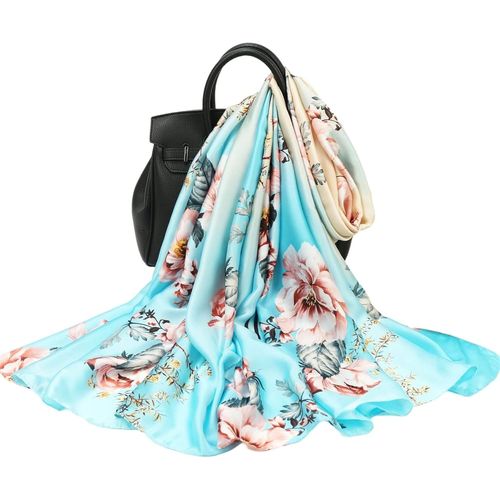 Silk Scarf Women Shawl Blue Scarf Stain Neckerchief Head Wraps Thin Scarf-Tête Longue Enveloppement Fin Écharpe Plage Femmes Ceinture Vintage Mariage Châle Cravate Foulard.[G1179]