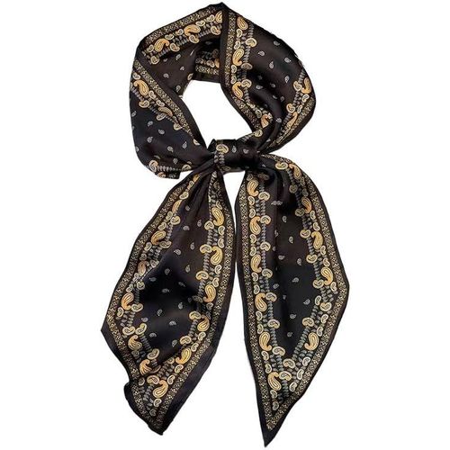 Écharpe En Satin De Soie 148 X 13,5 Cm Cravate Double Couche Pour Blazer,Manteau,Robe,76# Psl Black Yellow,148cm X 13,5cm