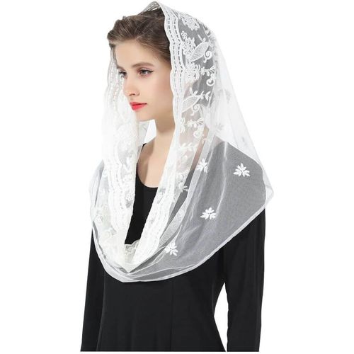 Voile D'église Mantille Catholique Foulard Écharpe En Dentelle Pour Femme Messe Latin Prier Ceremonie Mariage Noir Blanc Casse V103.[G430]