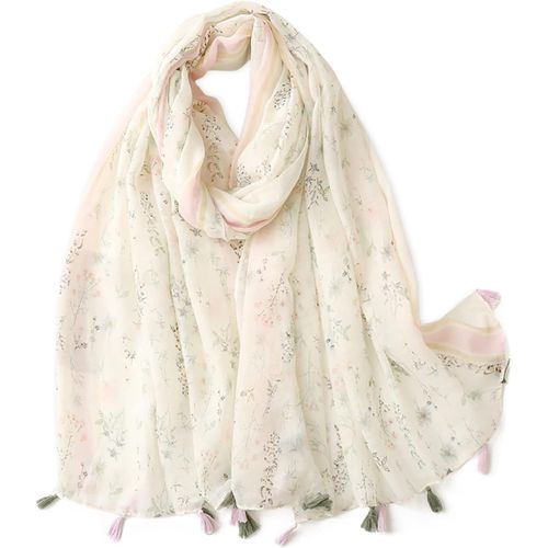 Voile Écharpe Femme Imprimé Floral Plante Motif Géométrique Avec Gland Bicolore Châle Transparent Léger Étole Longue Douce Foulard.[G812]