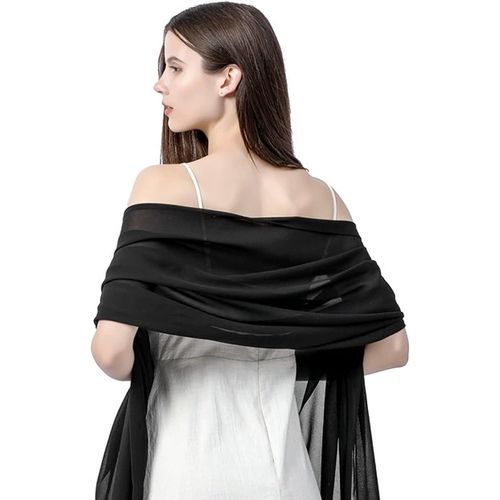 Écharpe En Mousseline De Soie Pour Femme-Élégant Foulard En Mousseline De Soie-Écharpe Légère Et Douce-Pour Robe De Cocktail-Bikini Cover Up (Noir),Noir ,L