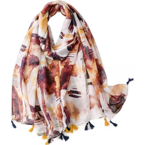 Voile Écharpe Femme Imprimé Floral Plante Motif Géométrique Avec Gland Bicolore Châle Transparent Léger Étole Longue Douce Foulard.[G814]