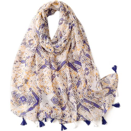 Voile Écharpe Femme Imprimé Floral Plante Motif Géométrique Avec Gland Bicolore Châle Transparent Léger Étole Longue Douce Foulard.[G816]