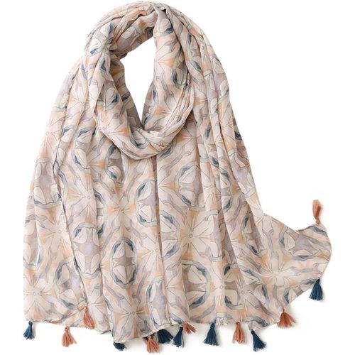Voile Écharpe Femme Imprimé Floral Plante Motif Géométrique Avec Gland Bicolore Châle Transparent Léger Étole Longue Douce Foulard.[G813]