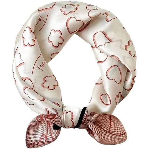 Écharpe En Soie Synthétique [53 X 53 Cm] Foulards Carrés Motif Impressionnisme Écharpe Vintage Pour Le Travail De Bureau Ou Taille Décontractée,63# J03 Crème/Ours Rose Foncé,53 X 53cm