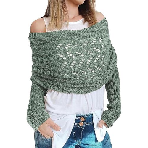 1 Pièce Écharpe Femme Avec Manches,Écharpe En Fil,Écharpe Tricotée,Pull Avec Manches,Écharpe Pashmina Bohème,Cape,Écharpe Tricotée Châle Long (Vert)